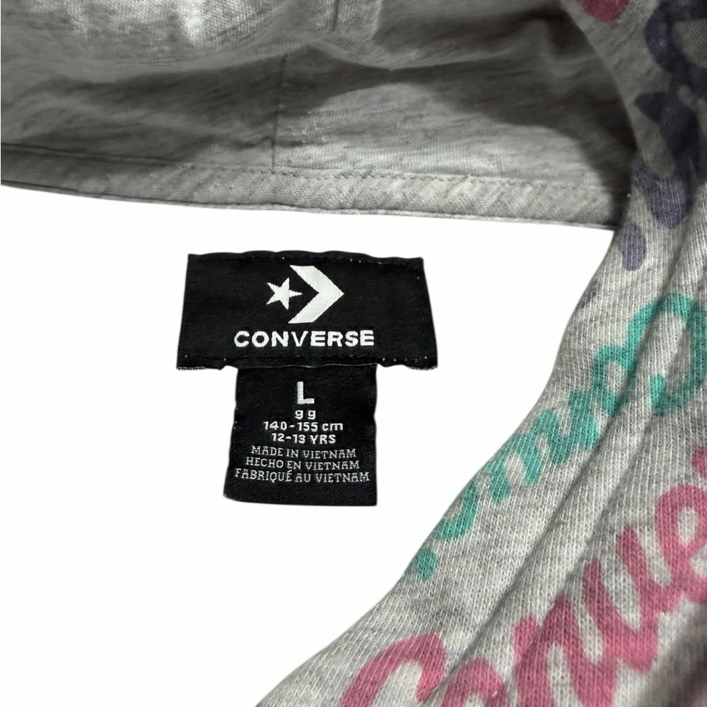 Converse Girl’s Heather Gray‎ Pullover Hoodie with Pastel Script